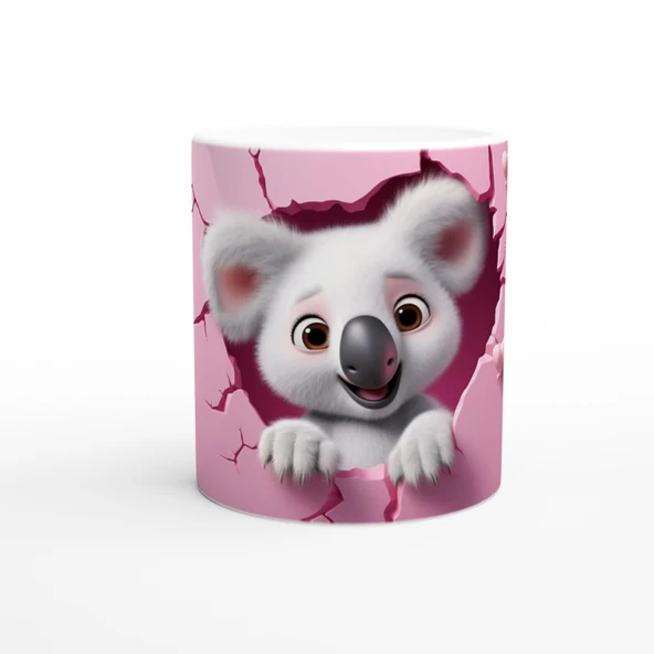 Pembe Duvarı Yırtarak Bakan Sevimli Koala Temalı Baskılı Kupa Bardak ürün görseli 1