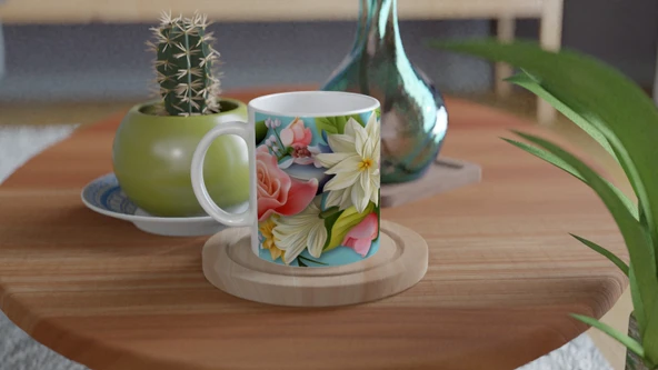 Pastel Çiçek Bahçesi Temalı Kupa Bardak - Resim 4