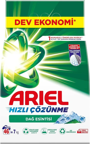 Ariel Toz Çamaşır Deterjanı 7 kg 46 Yıkama Dağ Esintisi Beyazlara Özel ürün görseli 1