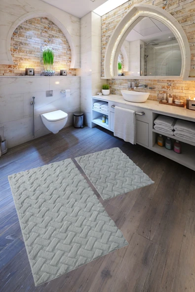 Desenli Tavşan Tüyü Yumuşak 2’li Banyo Paspası – Kaymaz Tabanlı Klozet Takımı Gri ürün görseli 1