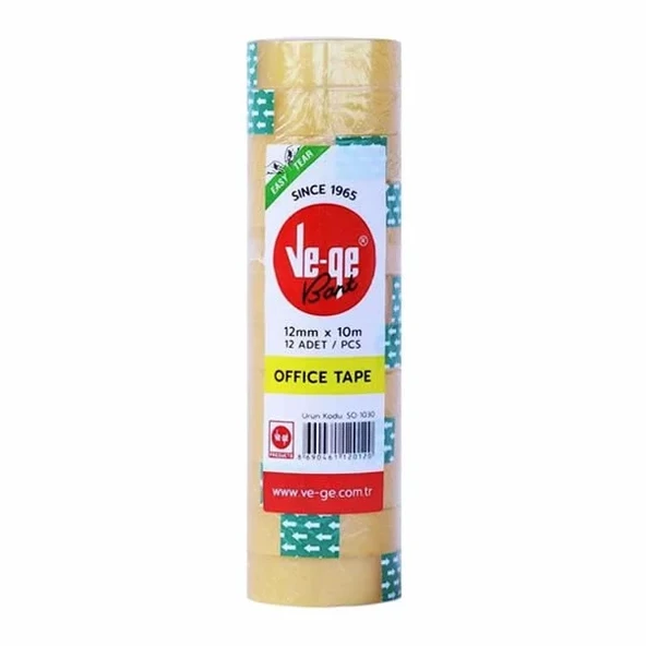 Vege Office Tape 12mmx10m 12'li Selefon Bant Şeffaf ürün görseli 1