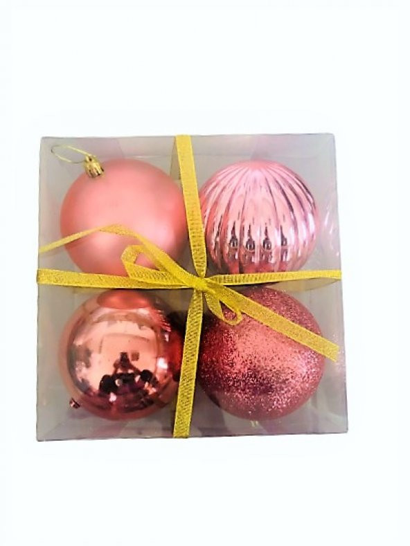 YILBAŞI TOP AĞAÇ SÜSÜ ROSE 4LÜ SET PLASTİK 10CM ürün görseli 1