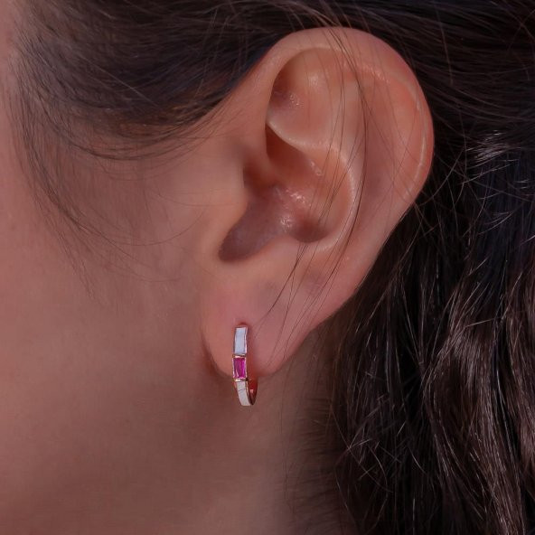 Pembe Baget Taşlı Rose Kaplama 925 Ayar Gümüş Halka Küpe ürün görseli 1