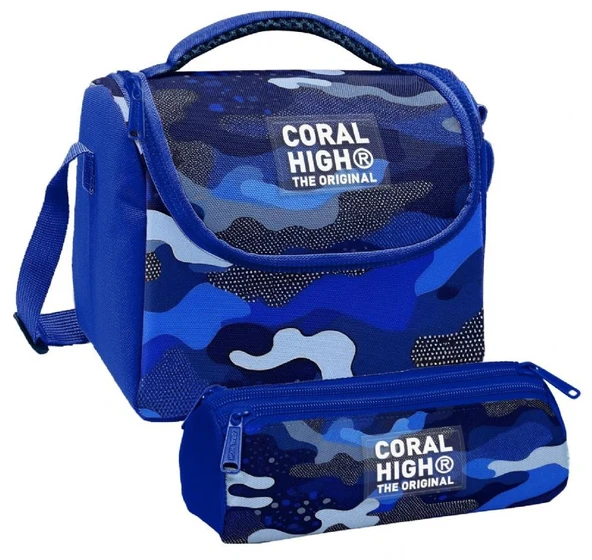 Coral High Erkek Çocuk Mavi Lacivert Kamuflaj Thermo Beslenme Çantası ve Üç Bölmeli Kalem Çantası Seti ürün görseli 1