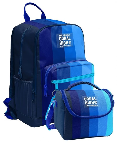 Coral High İlkokul ve Ortaokul Sırt Çantası ve Beslenme Seti - Erkek Çocuklar İçin Lacivert Mavi Renk Geçişli Çizgili ürün görseli 1