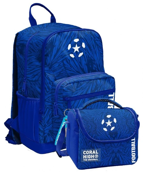Coral High İlkokul ve Ortaokul Sırt Çantası ve Beslenme Seti - Erkek Çocuklar İçin Lacivert Mavi Futbol ürün görseli 1
