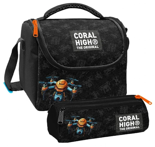 Coral High Erkek Çocuk Drone Pilotu Siyah Thermo Beslenme Çantası ve Üç Bölmeli Kalem Çantası Seti ürün görseli 1