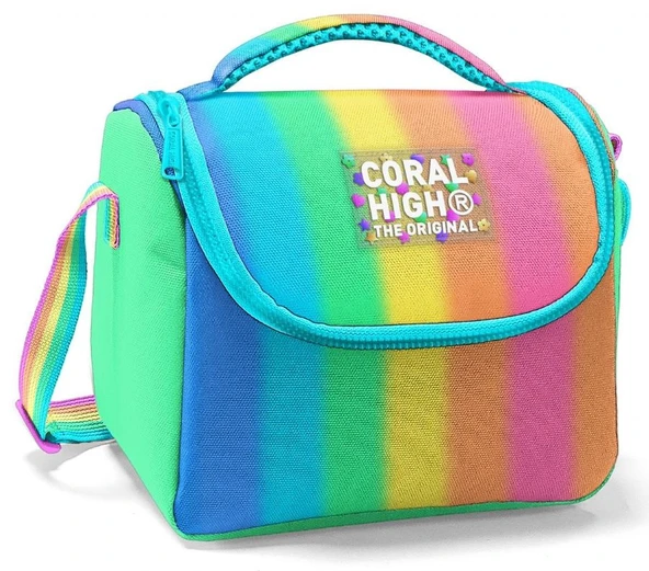 Coral High Kız Çocuk Beslenme Çantası - Thermo - Renkli Çizgili Mavi Turuncu ürün görseli 1