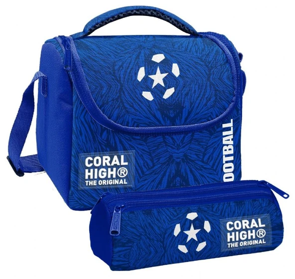 Coral High Erkek Çocuk Lacivert Mavi Futbol Thermo Beslenme Çantası ve Üç Bölmeli Kalem Çantası Seti ürün görseli 1
