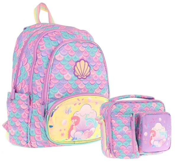 Kaukko Kids Denizkızı Nakışlı ve Baskılı Okul Çantası (L5225) ve Thermo Beslenme Çantası (L7225) Seti - Kız Çocuk ürün görseli 1