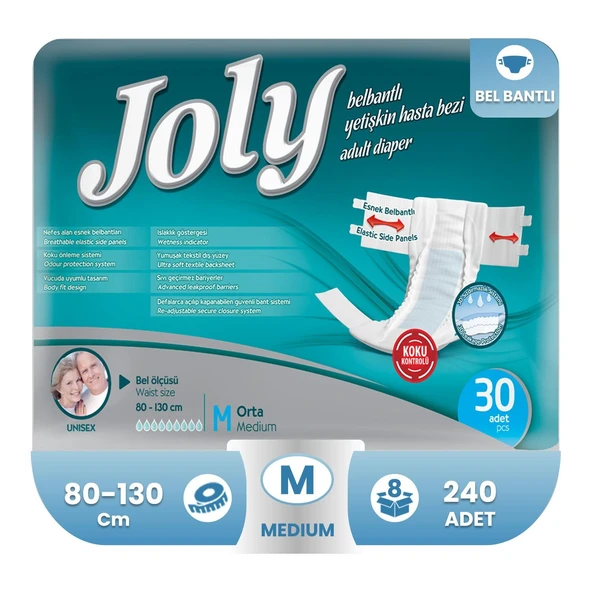 Joly Esnek Bel Bantlı Yetişkin Hasta Bezi Medium 30'lu 8 Paket 240 Adet ürün görseli 1
