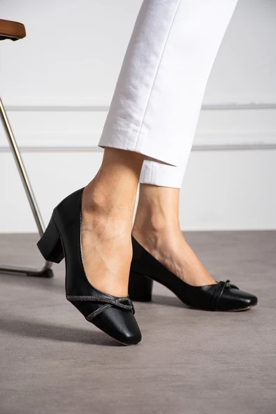 Albishoes Kadın Alçak Ökçe Topuklu 5,5 cm Stiletto Taşlı Abiye Günlük Kadın Topuklu Ayakkabı (36-44) ürün görseli 1