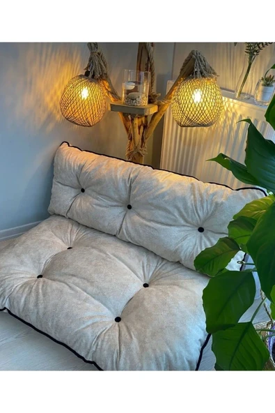 beyzima Lavinia Puf Puf Petek Önü Palet Yer Minderi Ikili Takım Krem 70x100cm ürün görseli 1