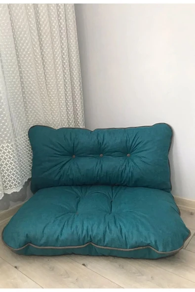 beyzima Petek Önü Yer Minderi Bahçe Ve Palet Minderi İkili Takım TURKUAZ ürün görseli 1
