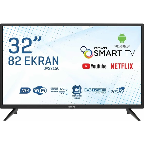 Onvo 32OV60001 32'' 82 Ekran Uydu Alıcılı HD Android Smart LED TV ürün görseli 1