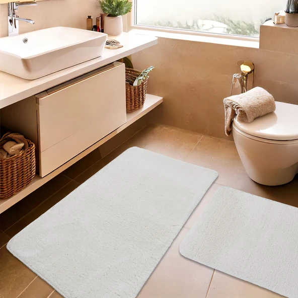 2'li Peluş Banyo Paspası Takımı – Yumuşak Kaymaz Tabanlı Klozet Takımı 60x50 - 60x100 ürün görseli 1