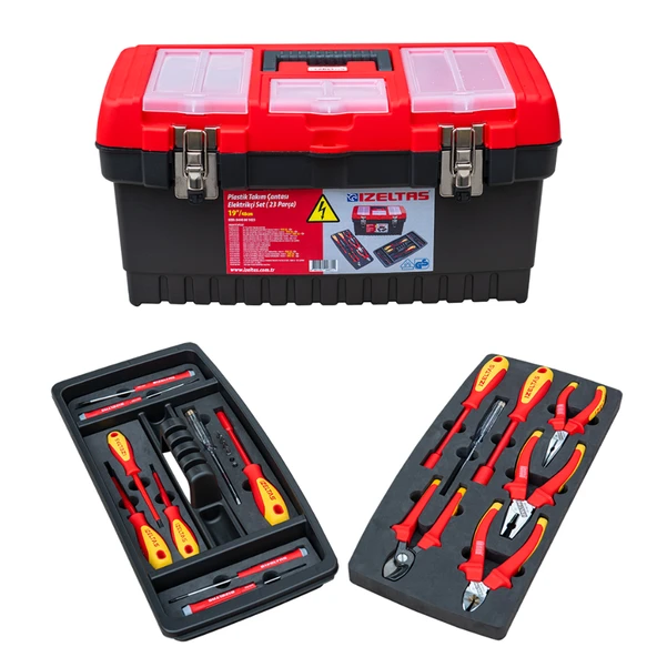 İZELTAŞ 19'' PLASTİK TAKIM ÇANTASI ELEKTRİKÇİ SET DOLU (23 PARÇA) ürün görseli 1