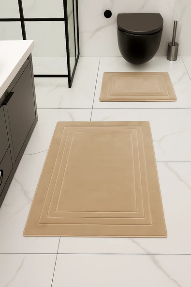 %100 Pamuk Dokuma, Su Emici, Banyo Paspas Seti, Banyo Halısı Vera 2'li Klozet Takım 60x100-60x50 ürün görseli 1