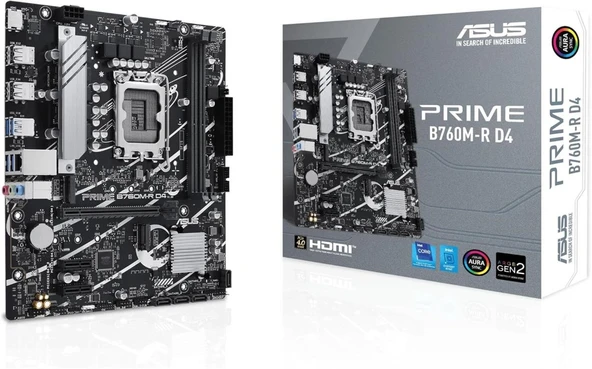 Asus Prıme B760M-R D4 Intel B760 Lga1700 DDR4 5333 Hdmı 2X M2 Aura Rgb 2.5Gbit Lan Matx Anakart ürün görseli 1