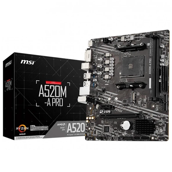 Msi A520M-A PRO AMD A520 Soket AM4 DDR4 4600(OC)MHz mATX Gaming Anakart ürün görseli 1