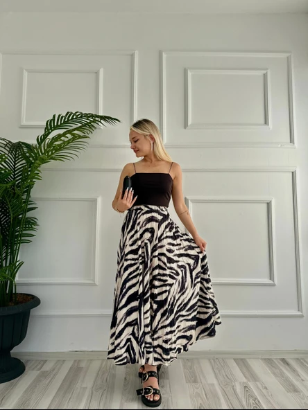 Kadın Zebra Desenli Etek Bej - Resim 2