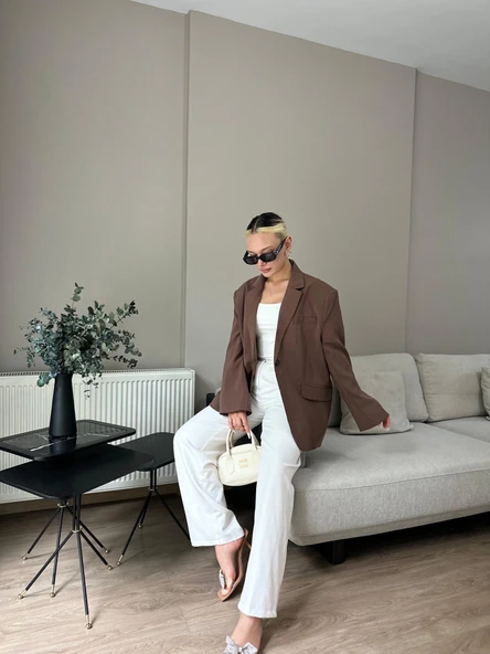 Kadın Blazer Ceket Kahverengi - Resim 5