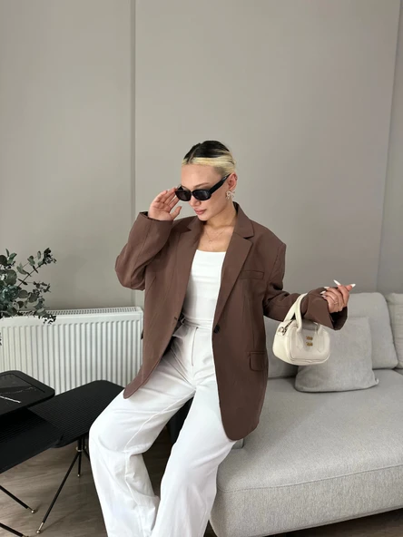 Kadın Blazer Ceket Kahverengi - Resim 2