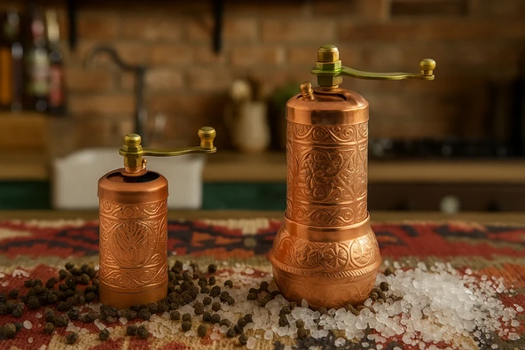LUDIA Osmanlı Arması Motifli Baharat Değirmeni Demir Renk 2 li Set Top Küpe Hediyeli! ürün görseli 1