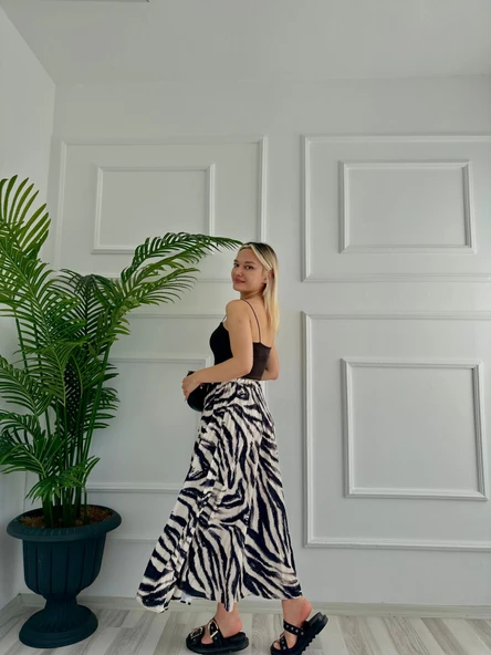 Kadın Zebra Desenli Etek Bej ürün görseli 1