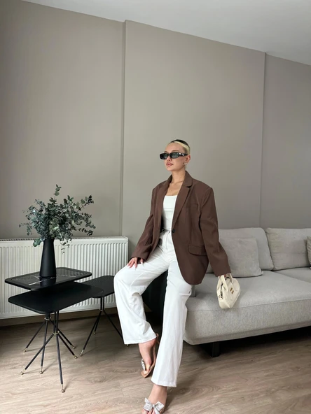 Kadın Blazer Ceket Kahverengi - Resim 3