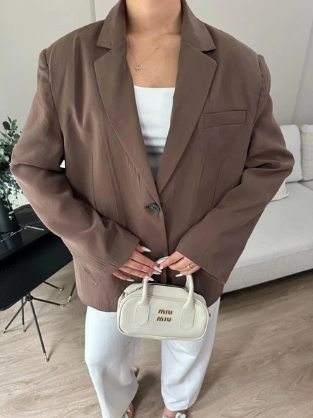 Kadın Blazer Ceket Kahverengi - Resim 4