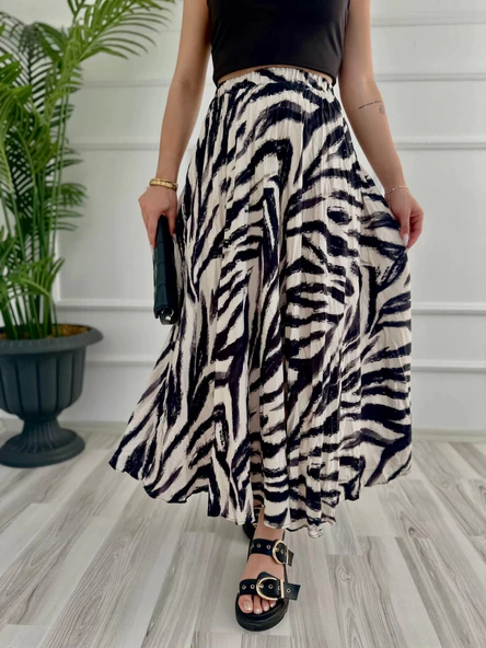 Kadın Zebra Desenli Etek Bej - Resim 4