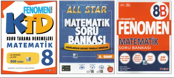 FENOMEN 8.SINIF KONU TARAMA DENEMELERİ+NEWTON ALL STAR+FENOMEN 8B MATEMATİK (3 KİTAP) ürün görseli 1