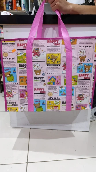 PLAJ ÇANTASI HAPPY TIME DESENLİ KARE KUTU MODEL UZUNLUK 48CMX EN18X YÜKSEKLİK38CM ürün görseli 1