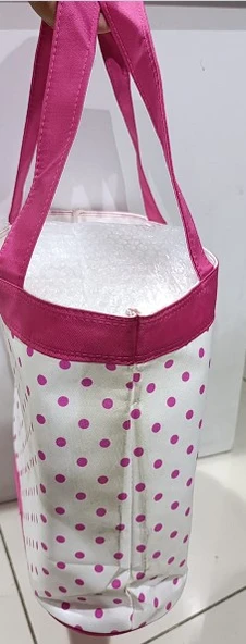 PLAJ ÇANTASI BEYAZ PEMBE PUANTİYELİ YÜKSEKLİK 28CMX GENİŞLİK 17CMX ENİ 40CM ürün görseli 1