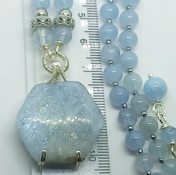 2229 Akuamarin el yapımı kolye - Resim 4