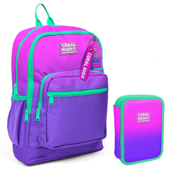 Coral High Pembe Mor Gradyan Kız Çocuk Okul Çantası ve Organizer Kalemlik Seti 23762 11137 ürün görseli 1