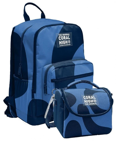 Coral High İlkokul ve Ortaokul Sırt Çantası ve Beslenme Seti - Erkek Çocuklar İçin Lacivert Mavi Renkli Çizgili ürün görseli 1