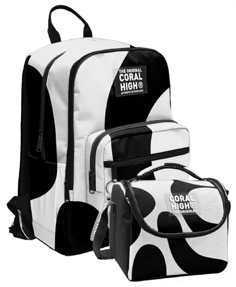 Coral High İlkokul ve Ortaokul Sırt Çantası ve Beslenme Seti - Erkek Çocuklar İçin Renkli Çizgili Siyah Beyaz ürün görseli 1