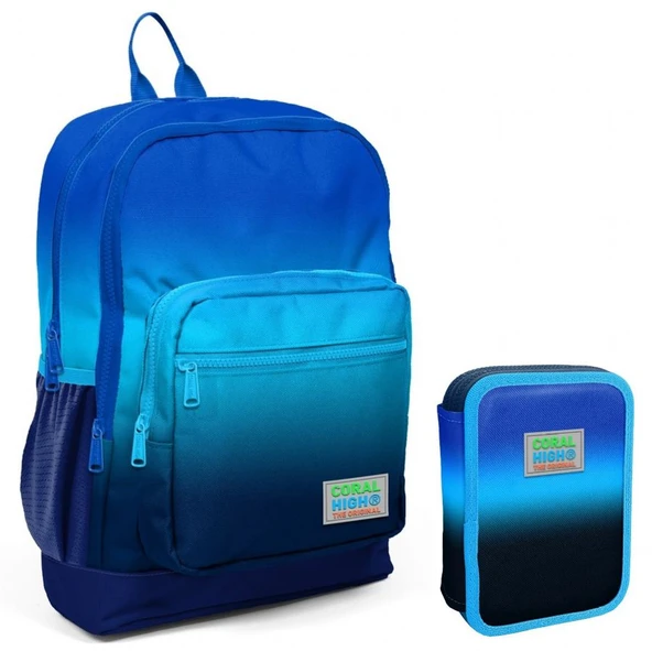 Coral High Mavi Lacivert Renk Geçişli Erkek Çocuk Okul Çantası ve Organizer Kalemlik Seti 23745 11152 ürün görseli 1
