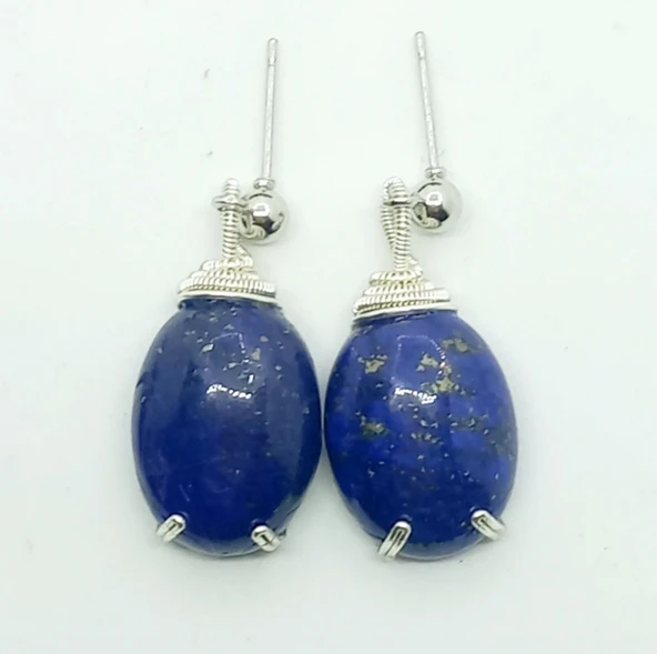 1904 Piritli Lapis lazuli el yapımı küpe ürün görseli 1