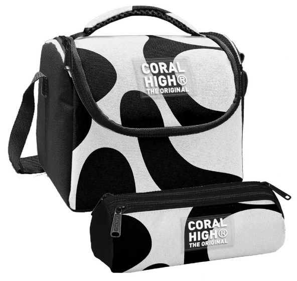 Coral High Erkek Çocuk Renkli Çizgili Siyah Beyaz Thermo Beslenme Çantası ve Üç Bölmeli Kalem Çantası Seti ürün görseli 1