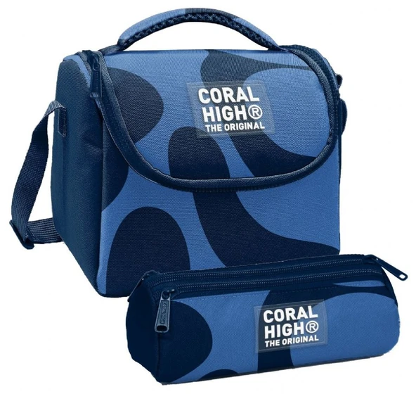 Coral High Erkek Çocuk Lacivert Mavi Renkli Çizgili Thermo Beslenme Çantası ve Üç Bölmeli Kalem Çantası Seti ürün görseli 1