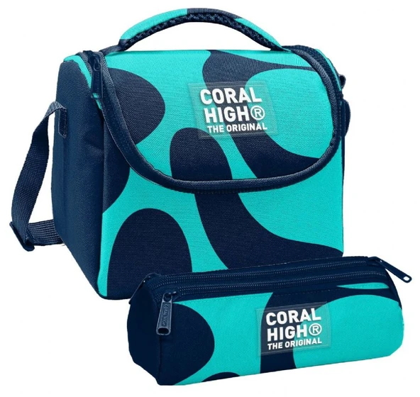 Coral High Erkek Çocuk Lacivert Turkuaz Renkli Çizgili Thermo Beslenme Çantası ve Üç Bölmeli Kalemlik Seti ürün görseli 1