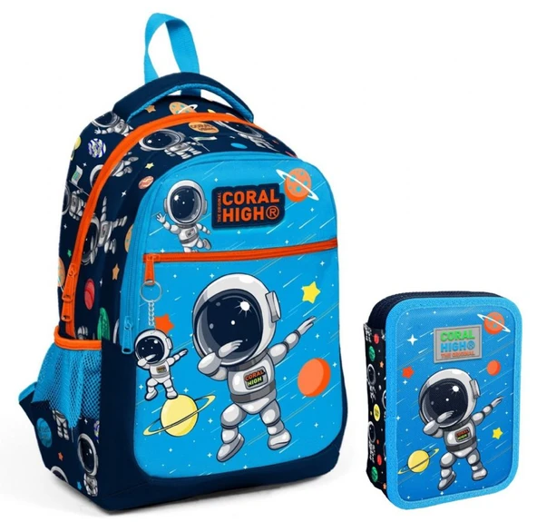 Coral High Mavi Astronot Erkek Çocuk Okul Çantası ve Organizer Kalemlik Seti 23486+11149 ürün görseli 1