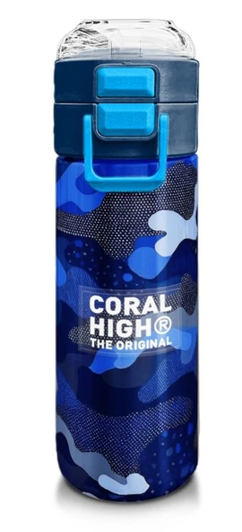 Coral High Erkek Çocuk İçin 500 ml'lik Paslanmaz Çelik Termos/Suluk - Lacivert Saks Kamuflaj Desenli ürün görseli 1