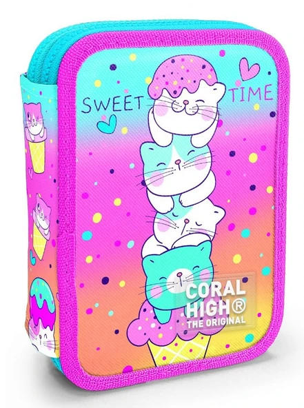 Coral High İki Katlı Organizer Kalemlik - Yeşil Pembe Dondurma ve Kediler, Kız Çocuk, Yeşil Pembe Dondurma ve Kediler ürün görseli 1