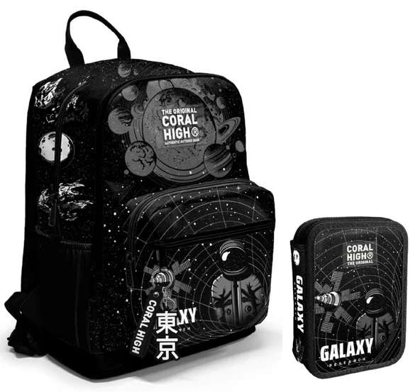 Coral High Siyah Galaxy Erkek Çocuk Okul Çantası ve Organizer Kalemlik Seti - İlkokul ve Ortaokul ürün görseli 1