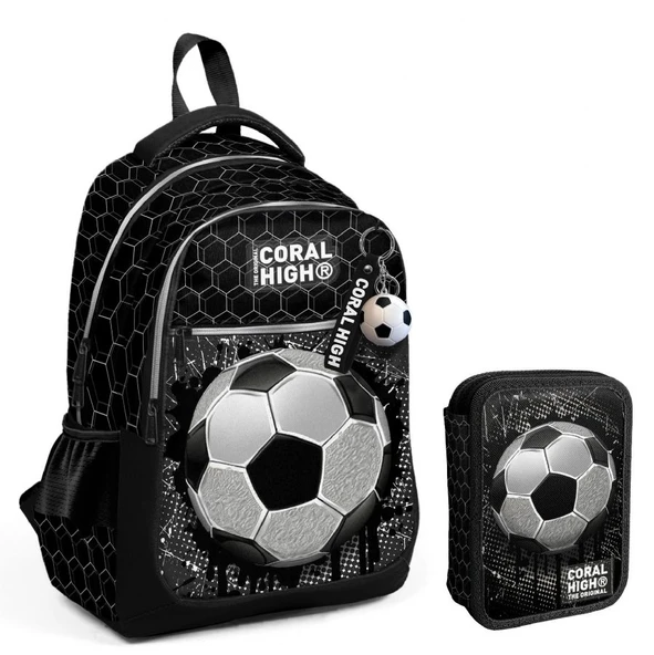 Coral High Siyah Beyaz Futbol Baskılı Erkek Çocuk Okul Çantası ve Organizer Kalemlik Seti 23653+11153 ürün görseli 1