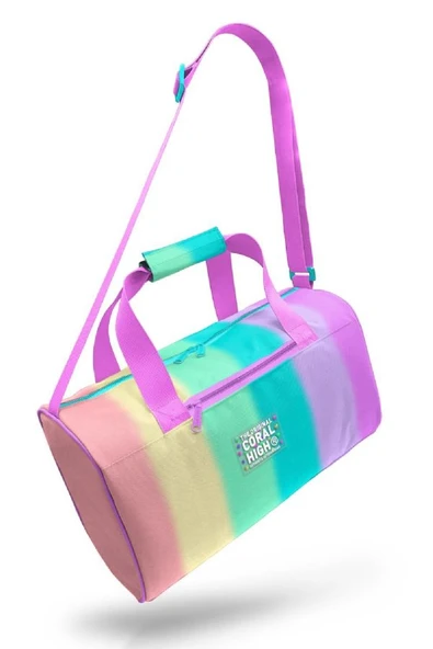 Coral High Kız Çocuk Spor ve Seyahat Çantası - Yeşil Pembe Çok Renkli Desenli - 27530 - Resim 4